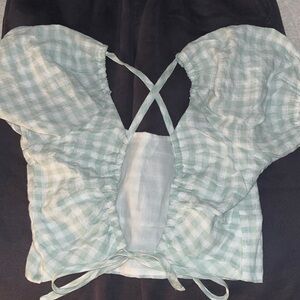 RSQ Light Green Gingham Blouse